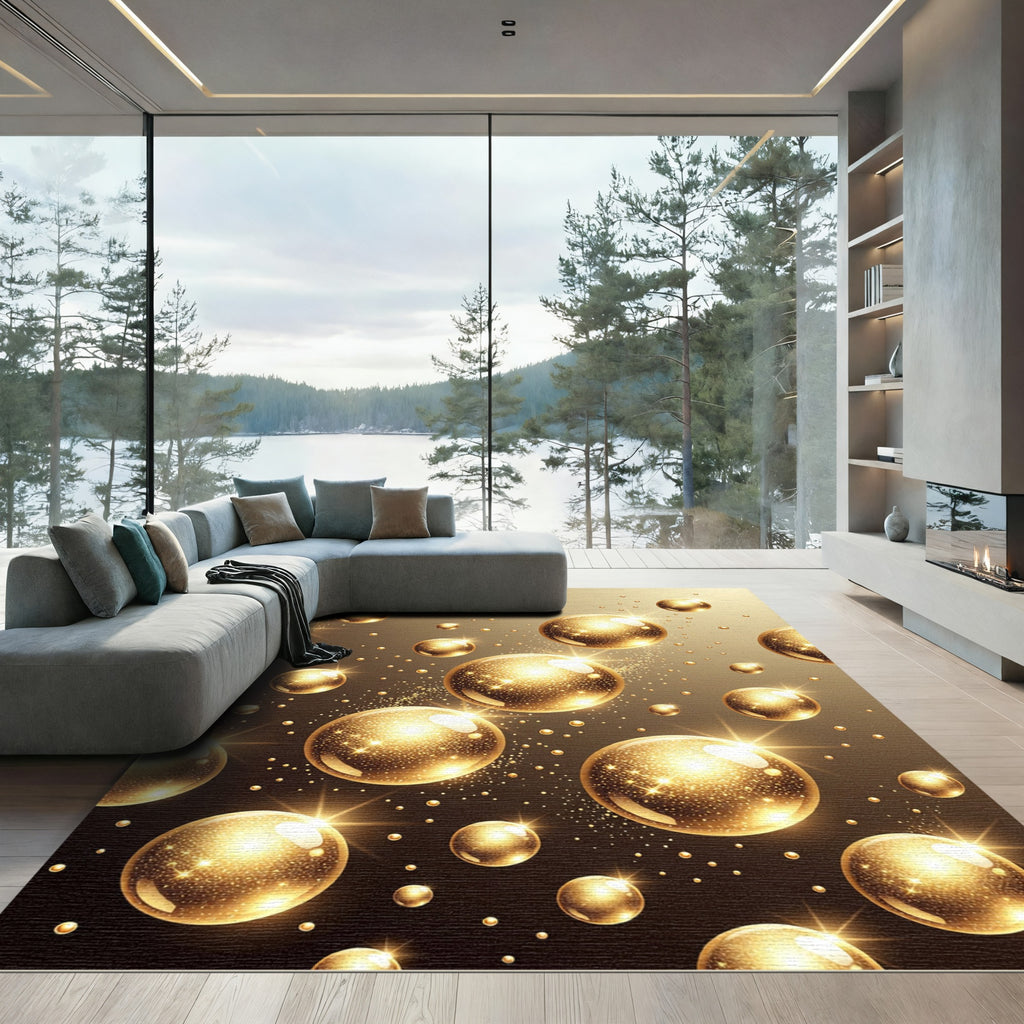 Luminous Golden Bubbles Celestial Sphere Rug