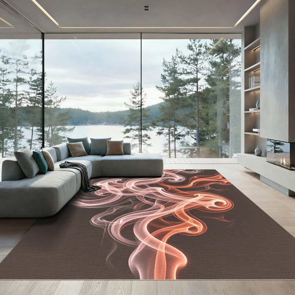 Blush Orange Swirling Smoke Waves Rug