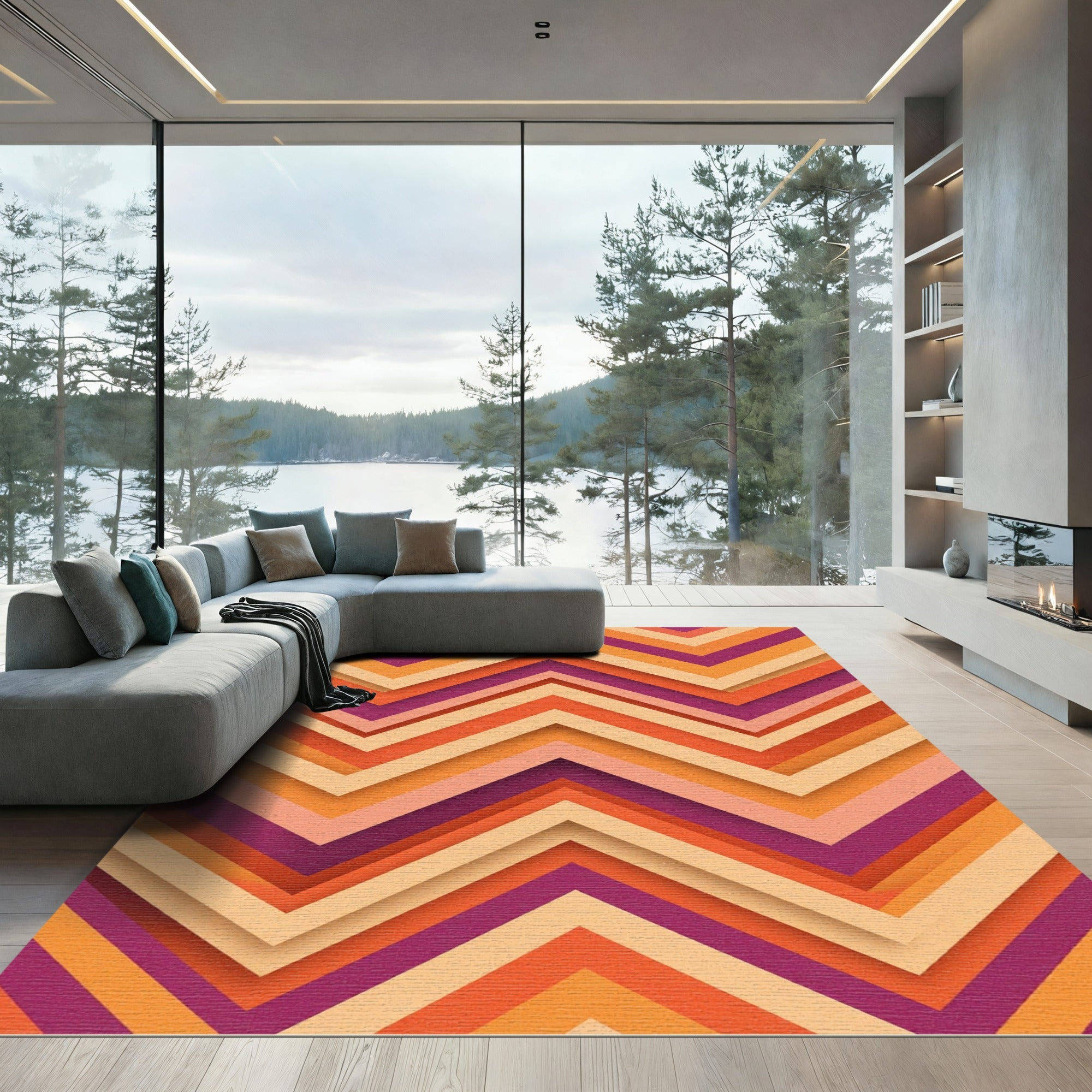 Retro Chevron Earth Tone Striped Rug