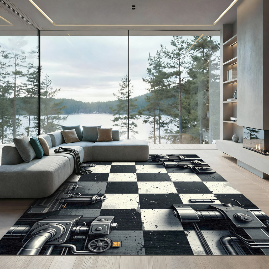 Industrial Gray Checkerboard Machine Rug