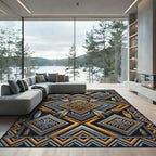 Geometric Gold and Slate Cross Rug