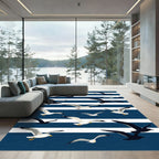 Navy Coastal Seagull Stripe Illustration Rug