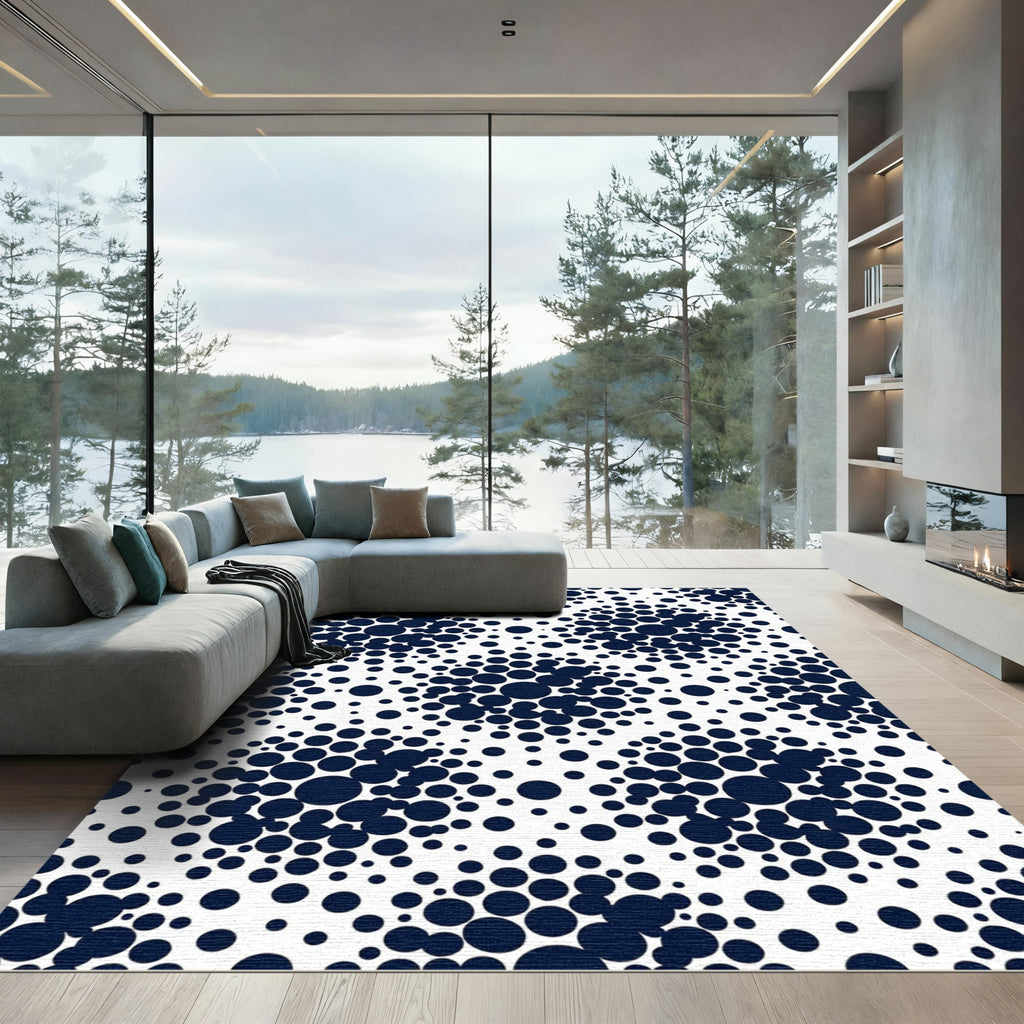 Modern Navy Circular Dotted Monochromatic Rug