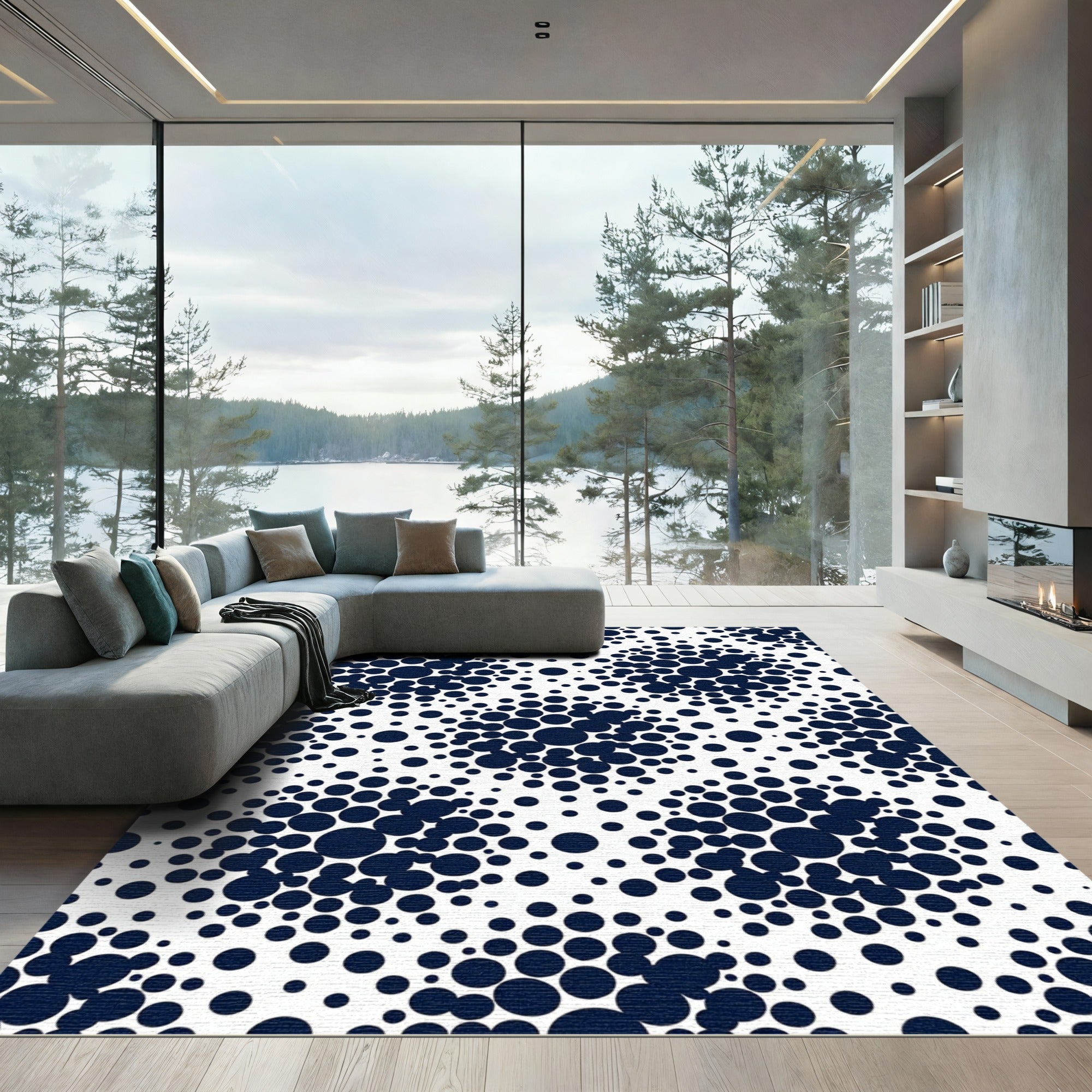 Modern Navy Circular Dotted Monochromatic Rug