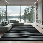Modern Silver Wavy Linear Monochromatic Rug