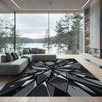 Dark Shattered Glass Geometric Explosion Rug
