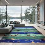Distressed Teal Blue Wood Plank Rug