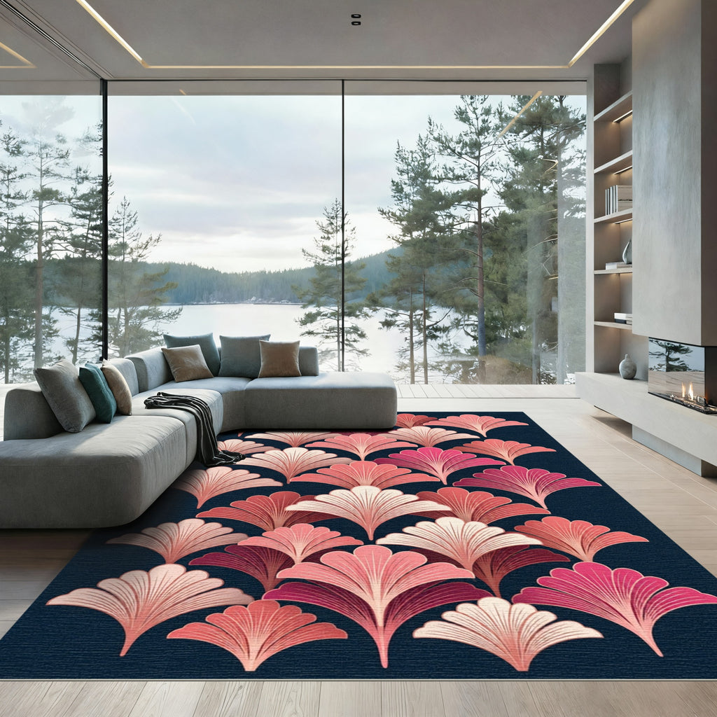 Art Deco Ginkgo Leaf Coral Blush Rug