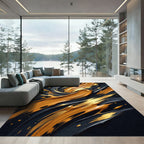 Modern Golden Liquid Abstract Noir Wave Rug