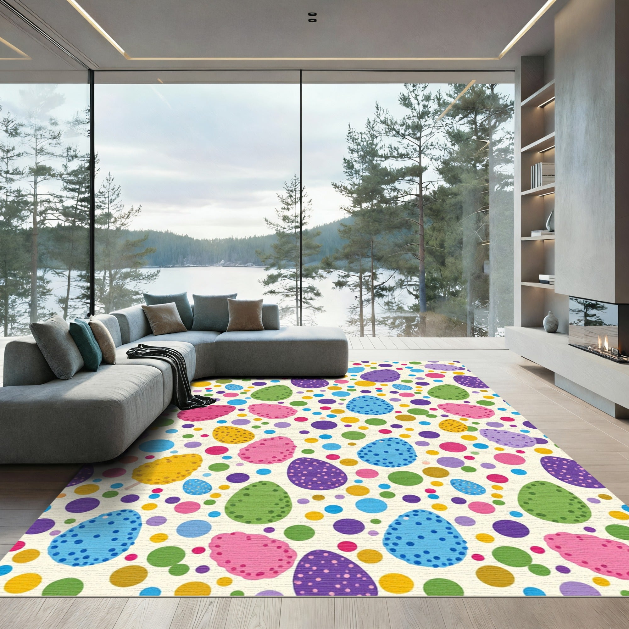 Colorful Easter Egg Polka Dot Art Rug
