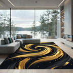 Modern Golden Swirl Abstract Area Rug