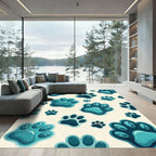 Ocean Blue Paw Print Collage Rug