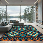 Teal Orange Diamond Tribal Geometric Rug