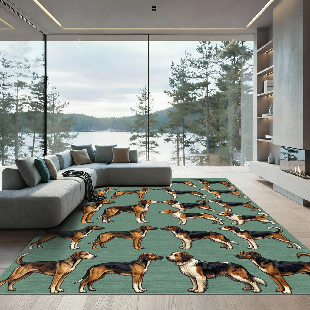 Tricolor Spaniel Hound Grid Illustration Rug