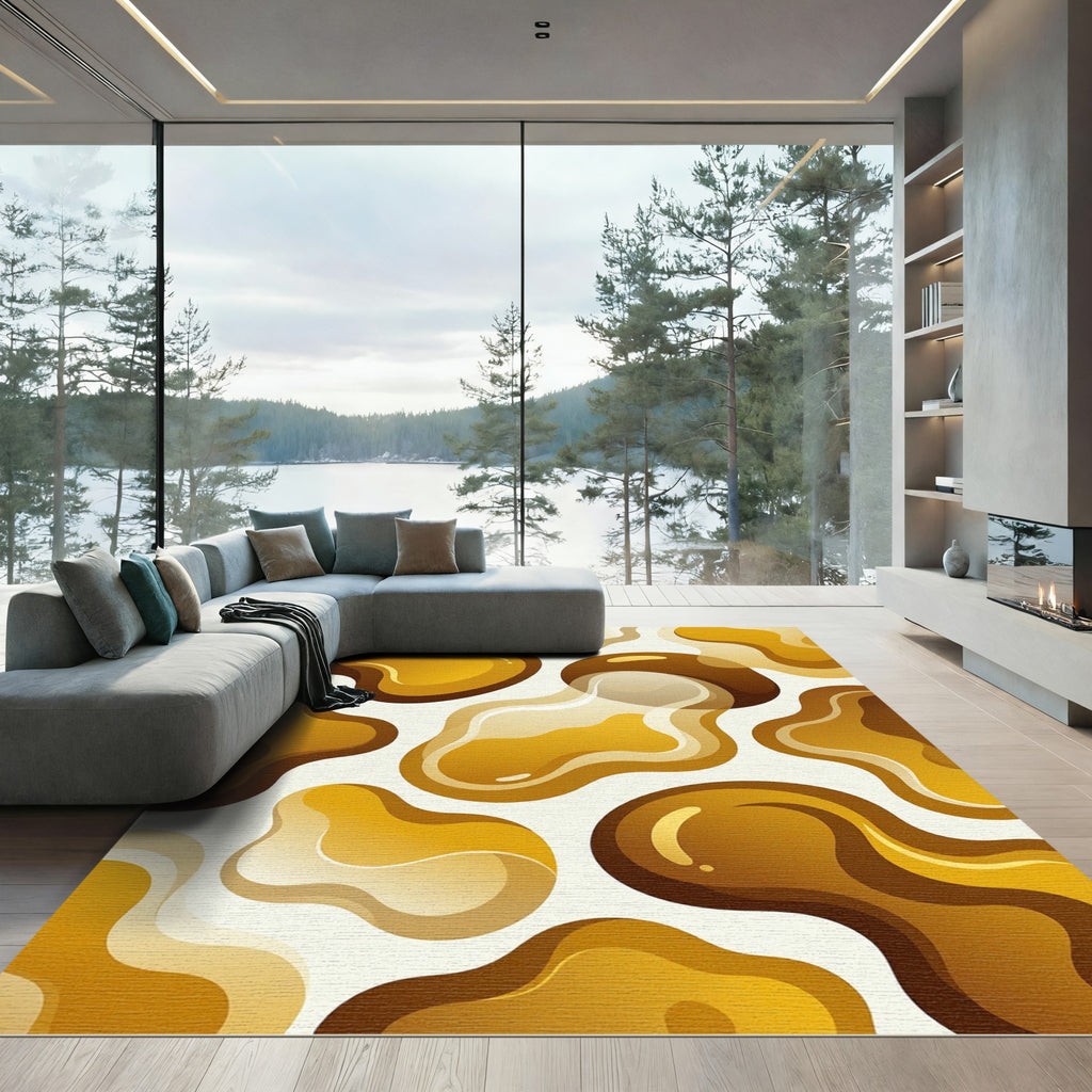 Organic Gold Amber Liquid Abstract Form Rug