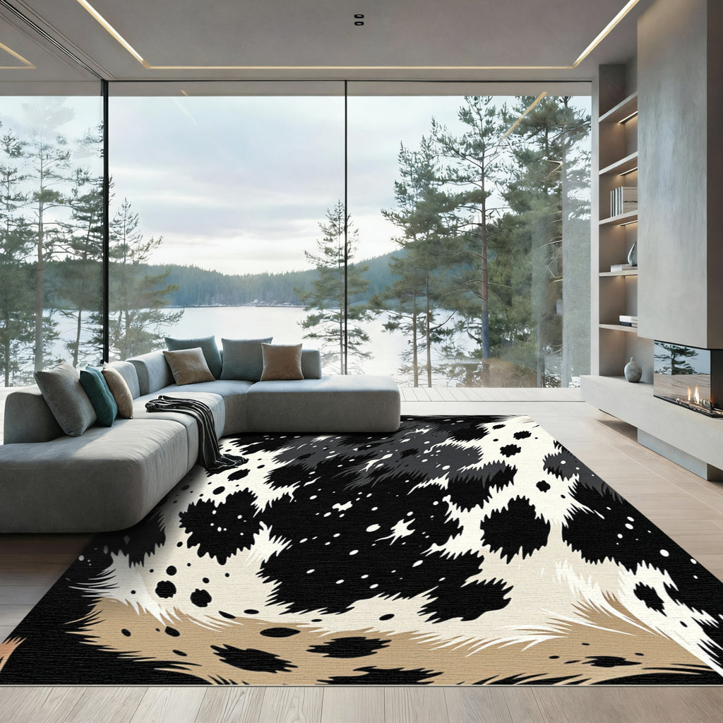 Modern Black and White Animal Hide Rug