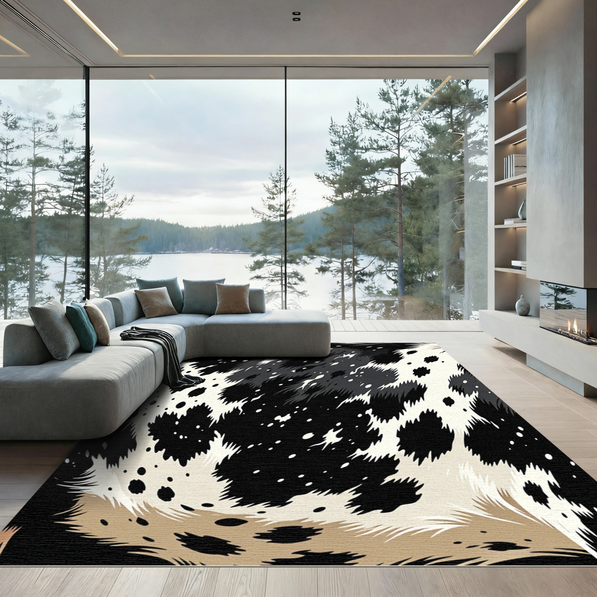 Modern Black and White Animal Hide Rug