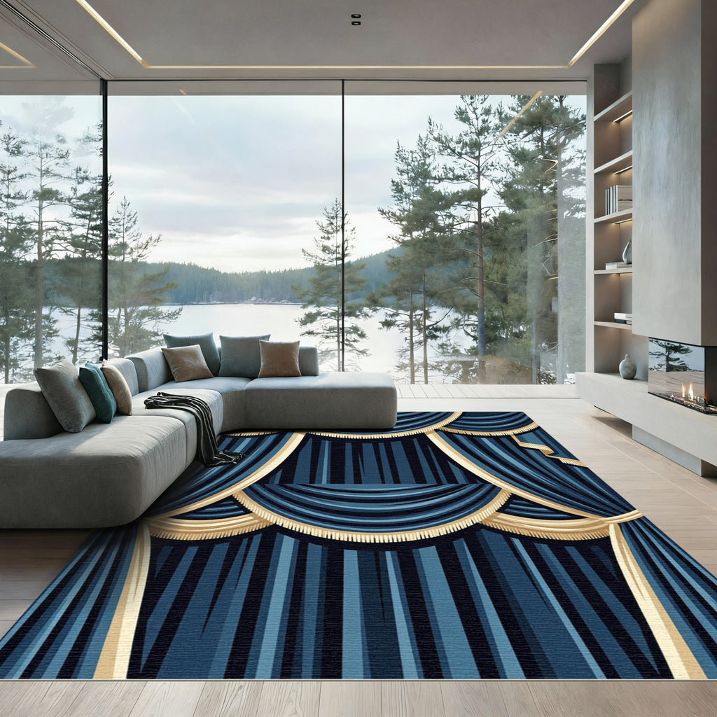 Regal Navy Tassel Theater Drape Rug