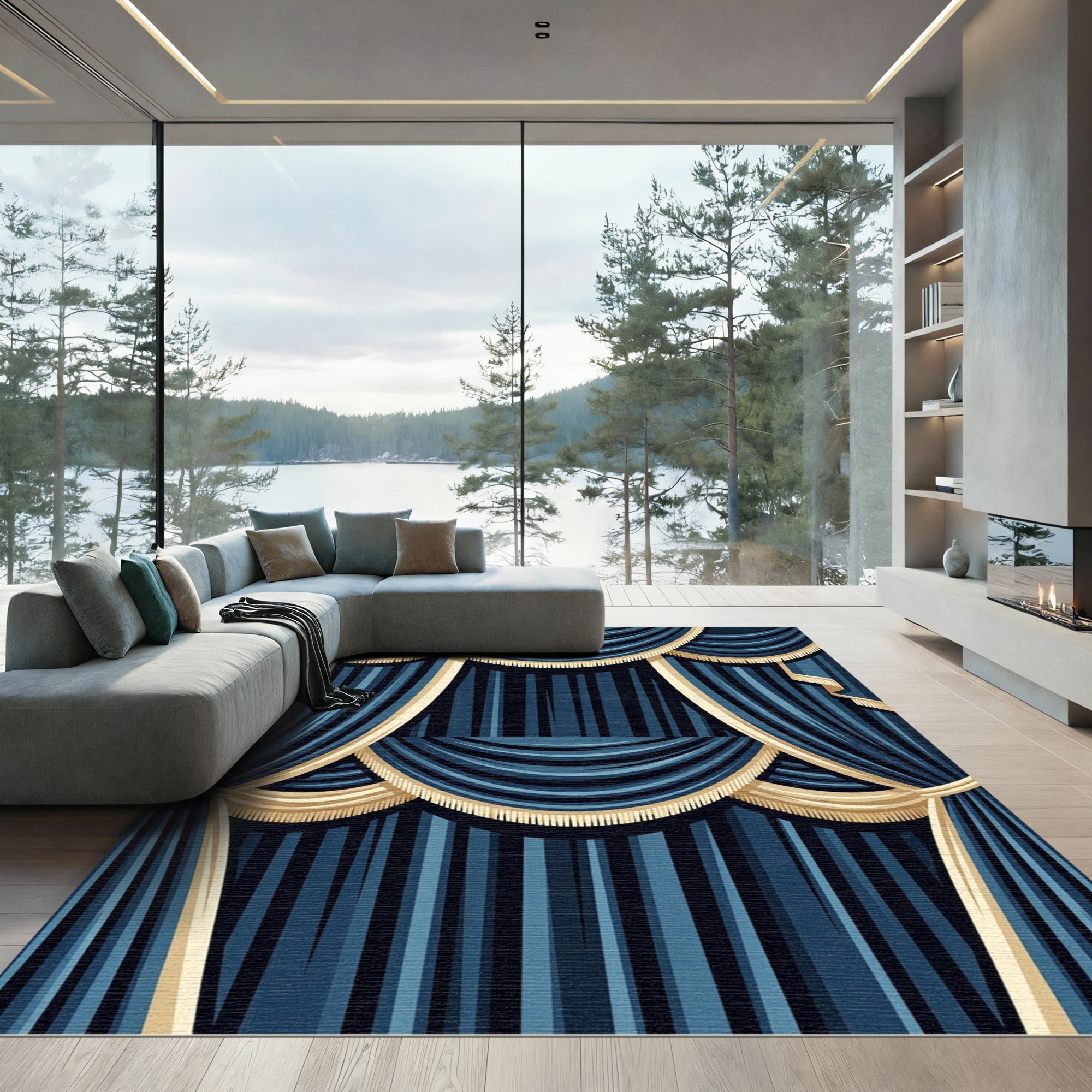 Regal Navy Tassel Theater Drape Rug