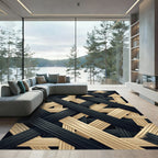 Monochrome Black and Beige Interwoven Grid Rug