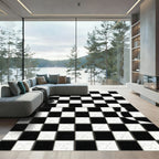 Black White Cracked Checkered Square Rug