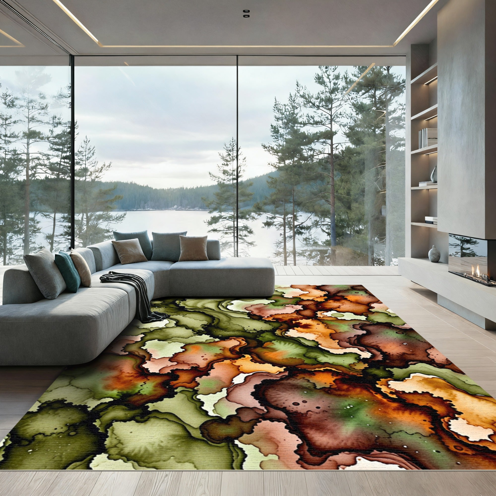 Earthy Tones Organic Fluid Abstract Rug