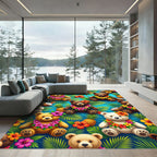 Tropical Teddy Bear Hibiscus Pineapple Illustration Rug