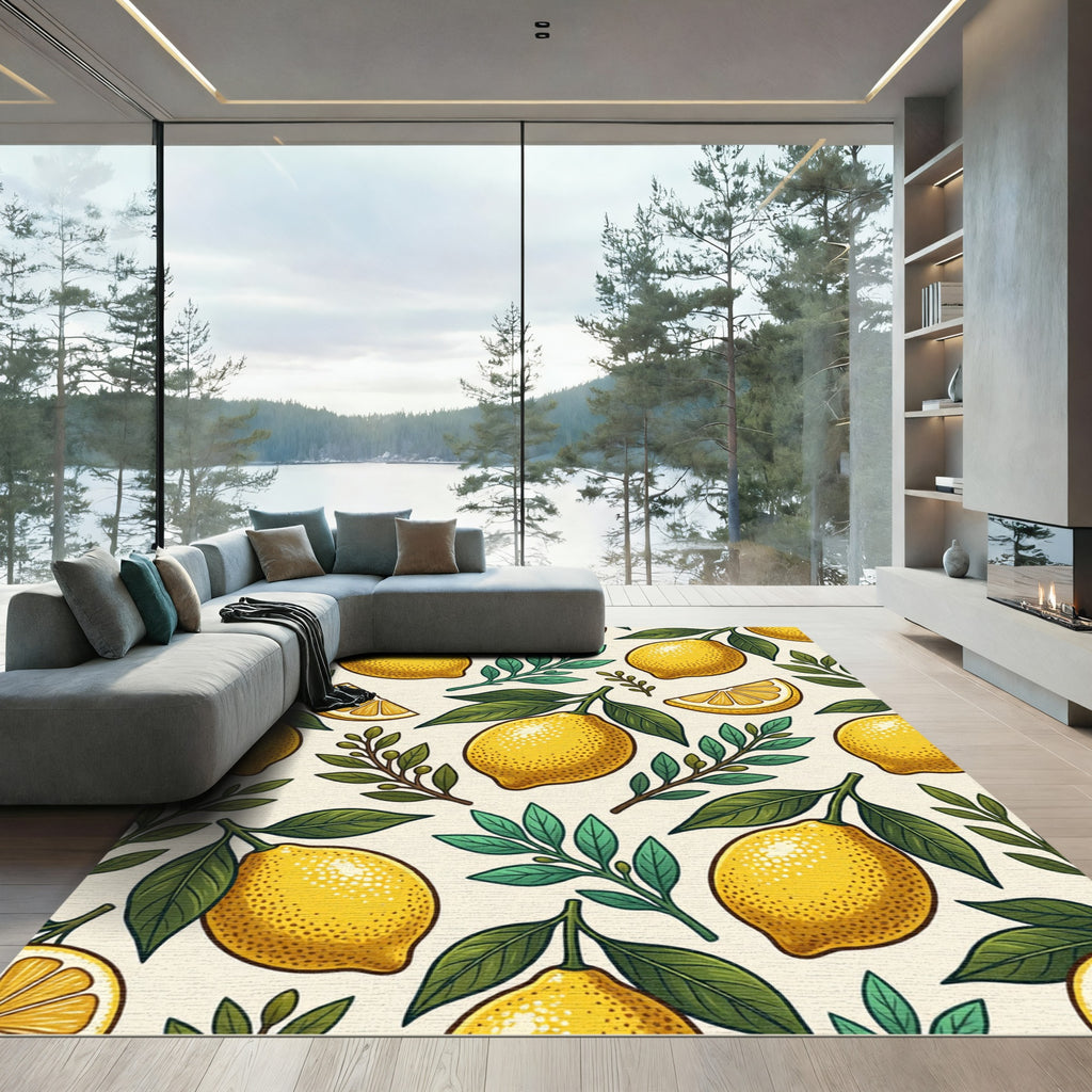 Sunny Mediterranean Lemon Grove Illustration Rug