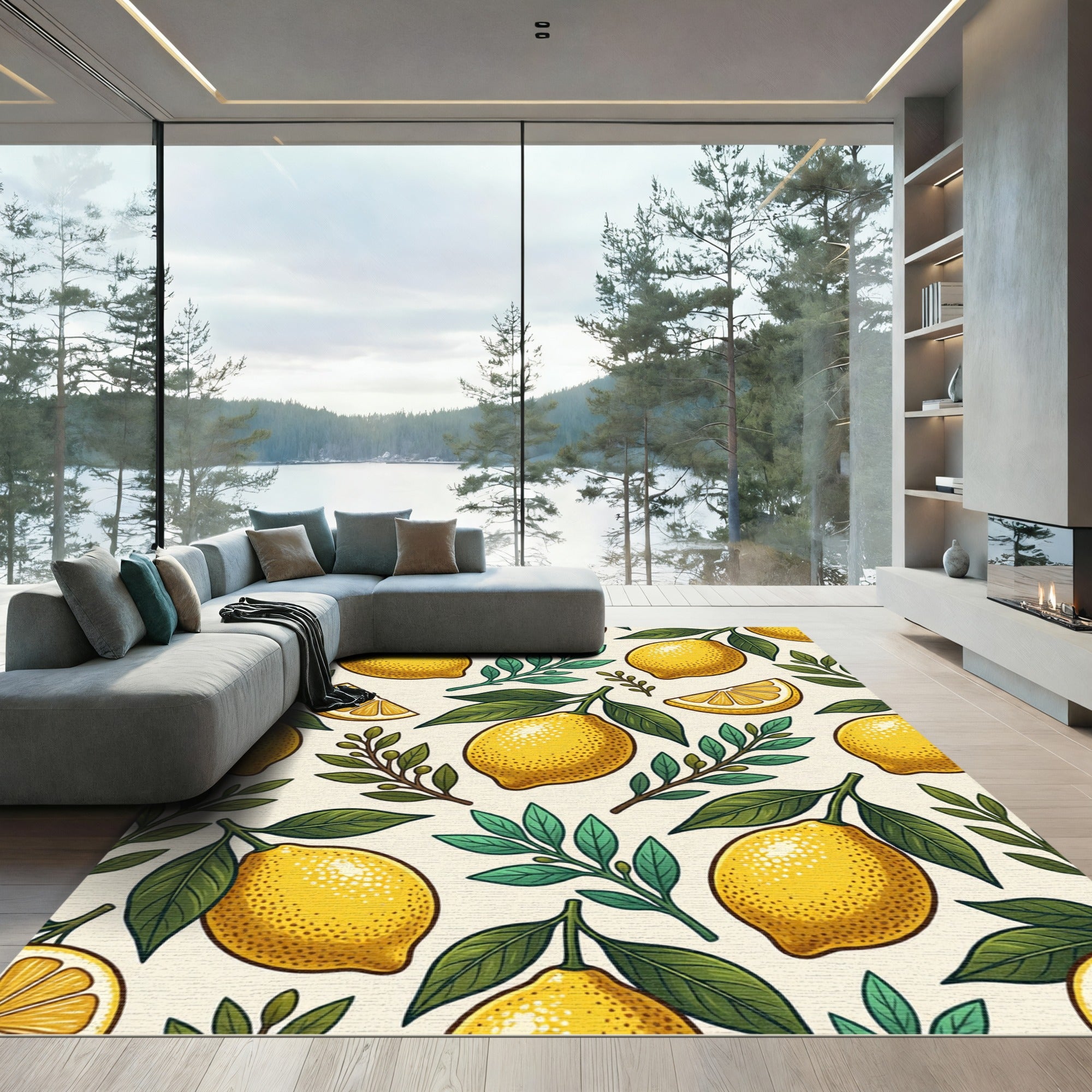 Sunny Mediterranean Lemon Grove Illustration Rug