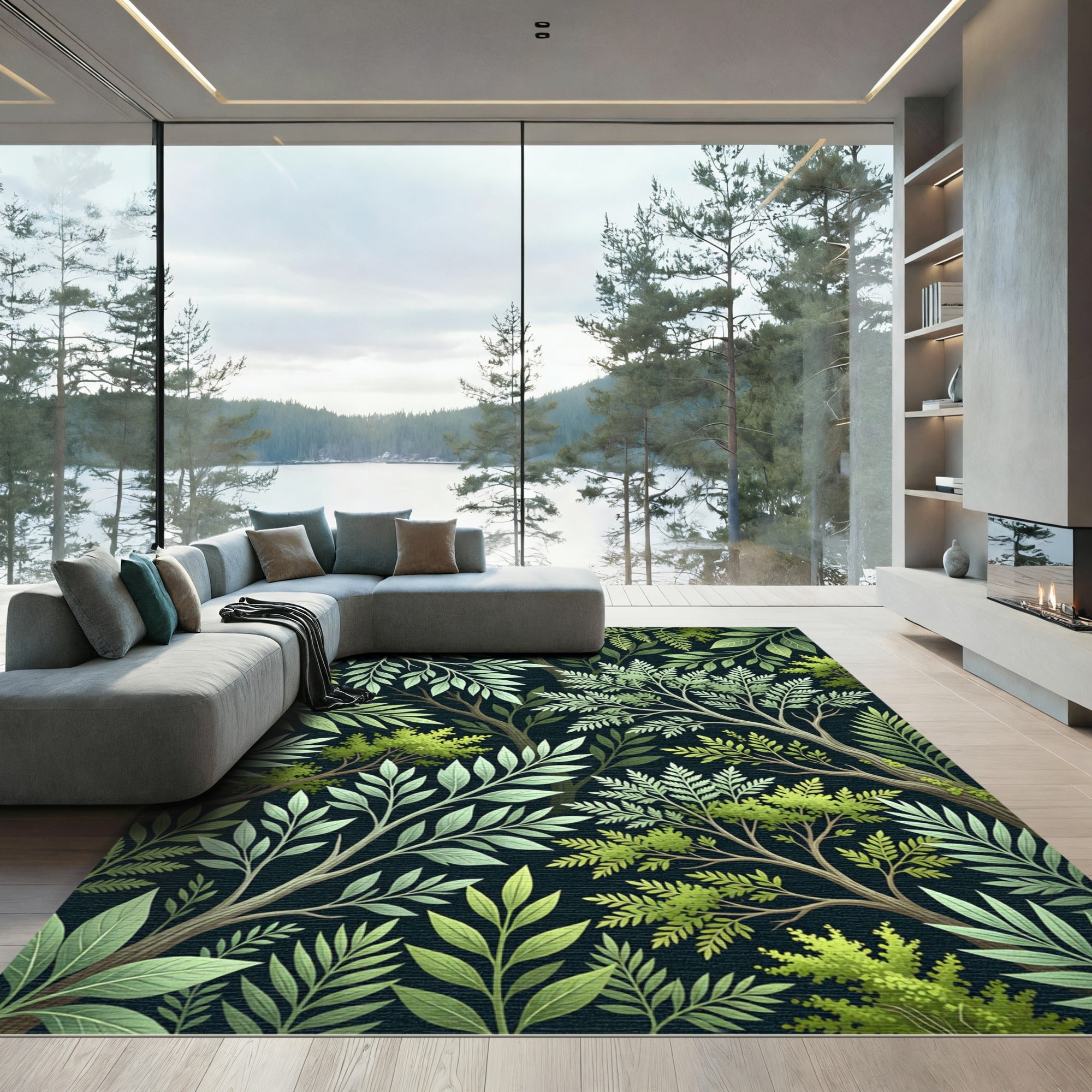 Verdant Forest Foliage Branches Rug
