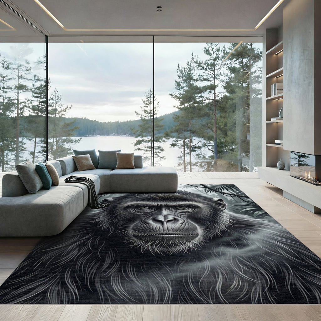 Monochromatic Primate Jungle Portrait Rug