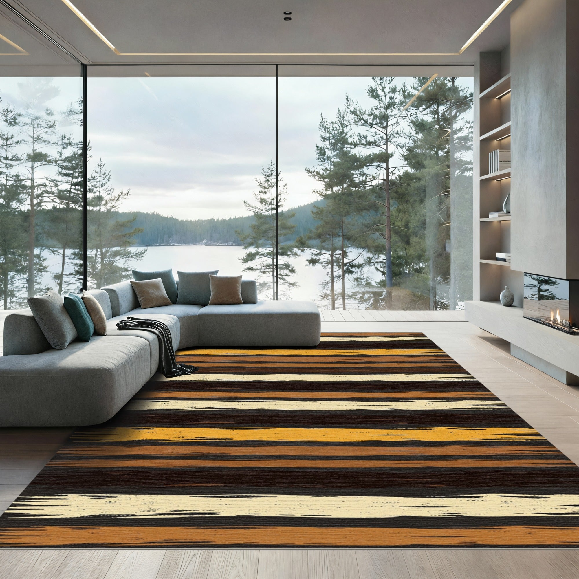 Earthy Tones Wide Brushstroke Stripes Rug