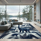 Monochrome Prehistoric Dinosaur Forest Landscape Rug
