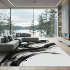Monochromatic Ink Swirl Abstract Rug