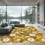 Golden Mustard Wildflower Meadow Floral Rug
