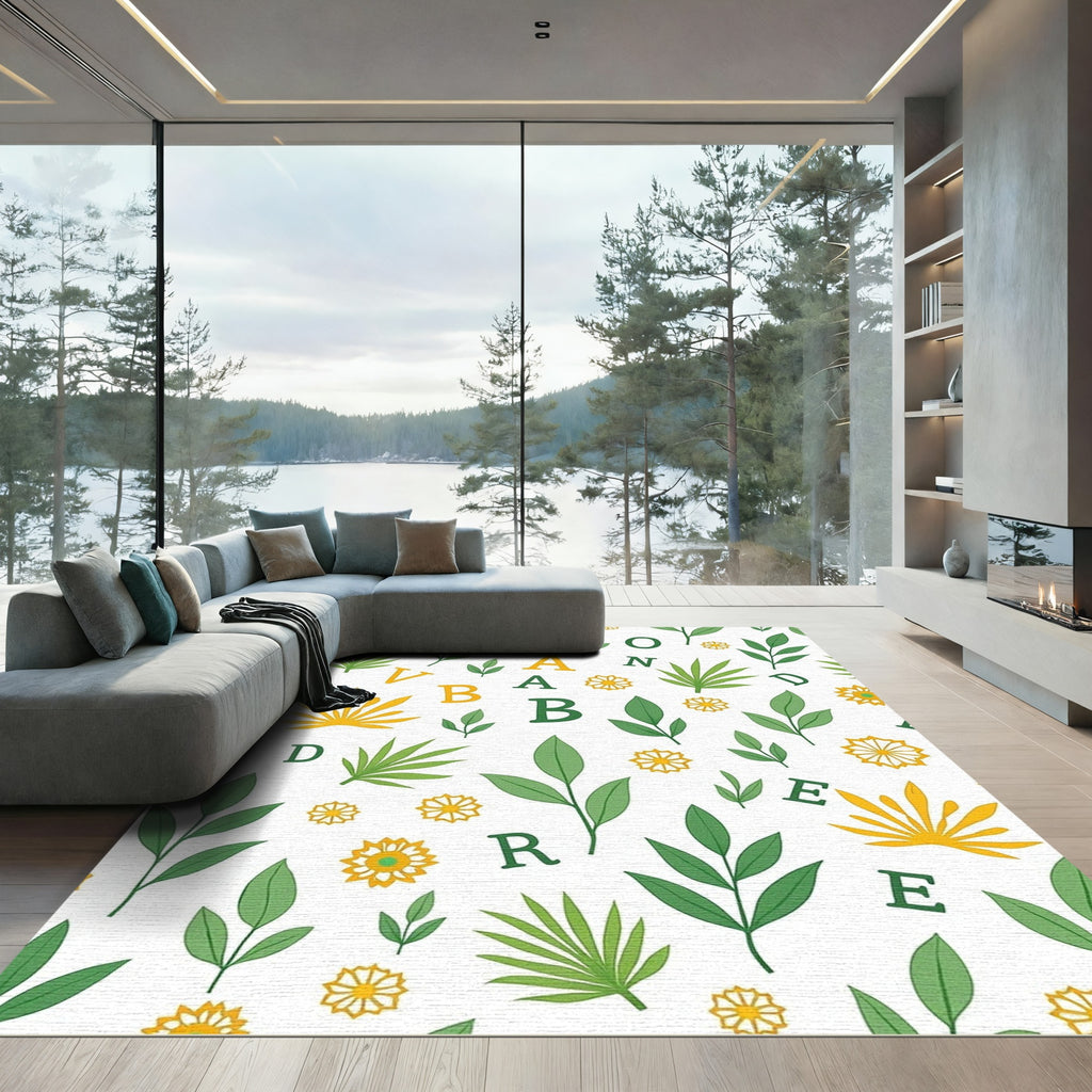 Vibrant Green And Yellow Botanical Letters Rug