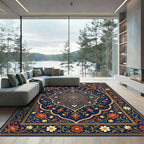 Rich Blue Floral Medallion Art Deco Rug