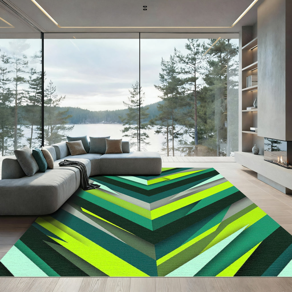 Vibrant Emerald Chevron Slices Rug