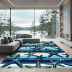 Coastal Blue Starfish Striped Rug