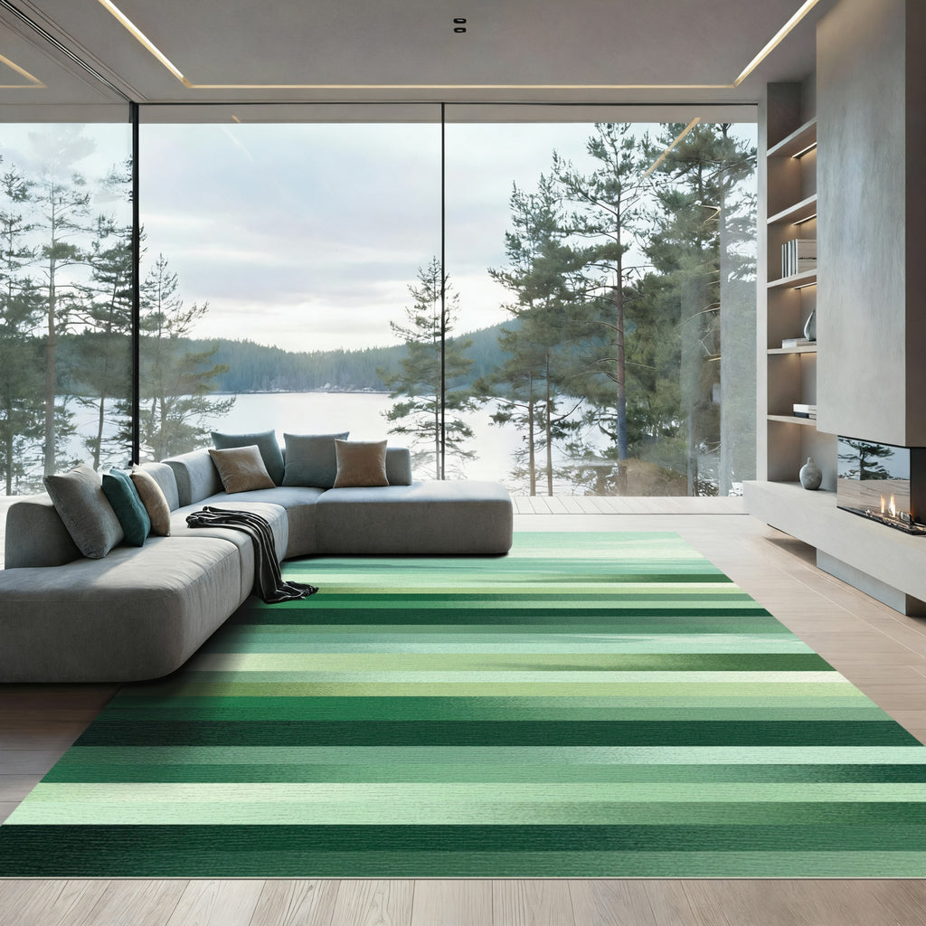 Mint Green Horizontal Stripe Landscape Rug