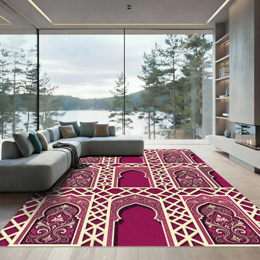 Burgundy Archway Ornate Filigree Lattice Rug