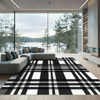 Classic Black White Plaid Stripes Rug