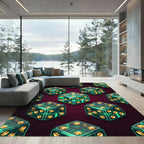 Emerald Green Isometric Golden Dice Grid Rug