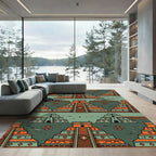 Geometric Aztec Orange Teal Step Pyramid Rug
