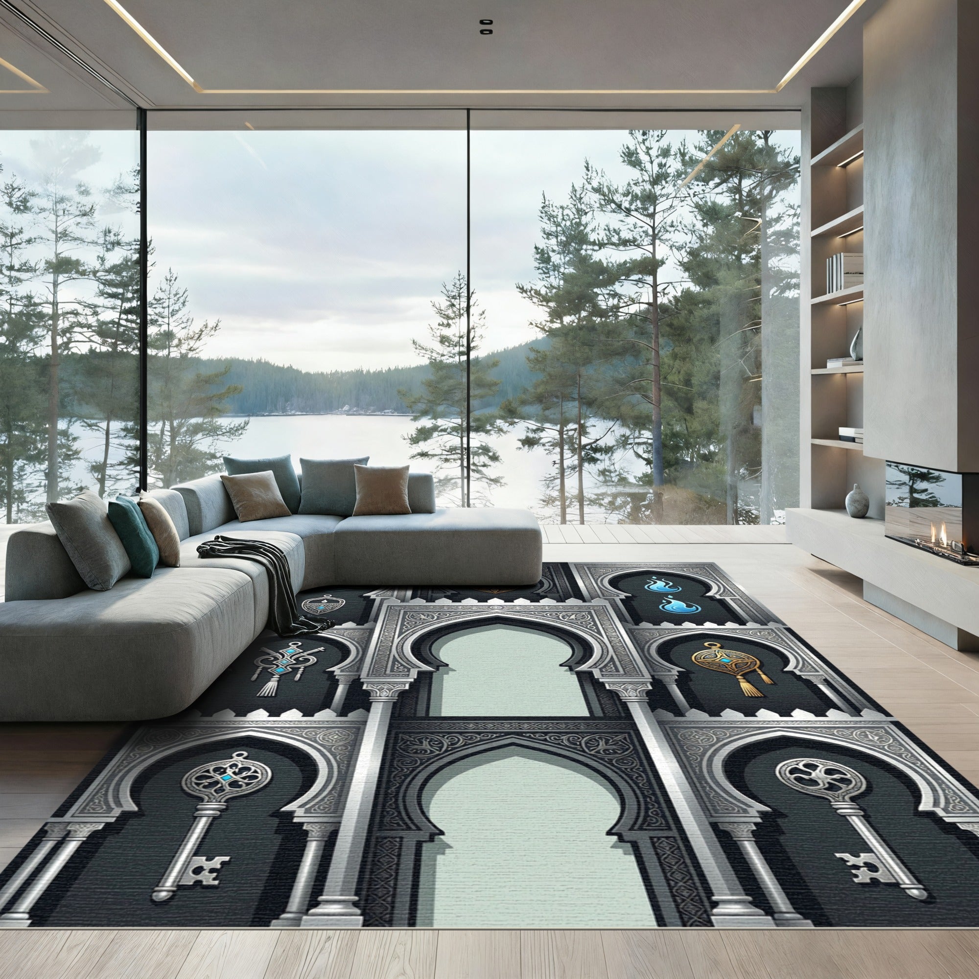 Ornate Silver Gateway Amulet Keys Rug