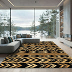 Black and gold chevron stripe composition Rug