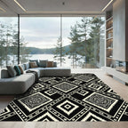 Monochrome Ikat Diamond Geometric Art Rug