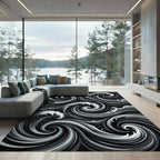 Monochromatic Swirling Ocean Waves Rug