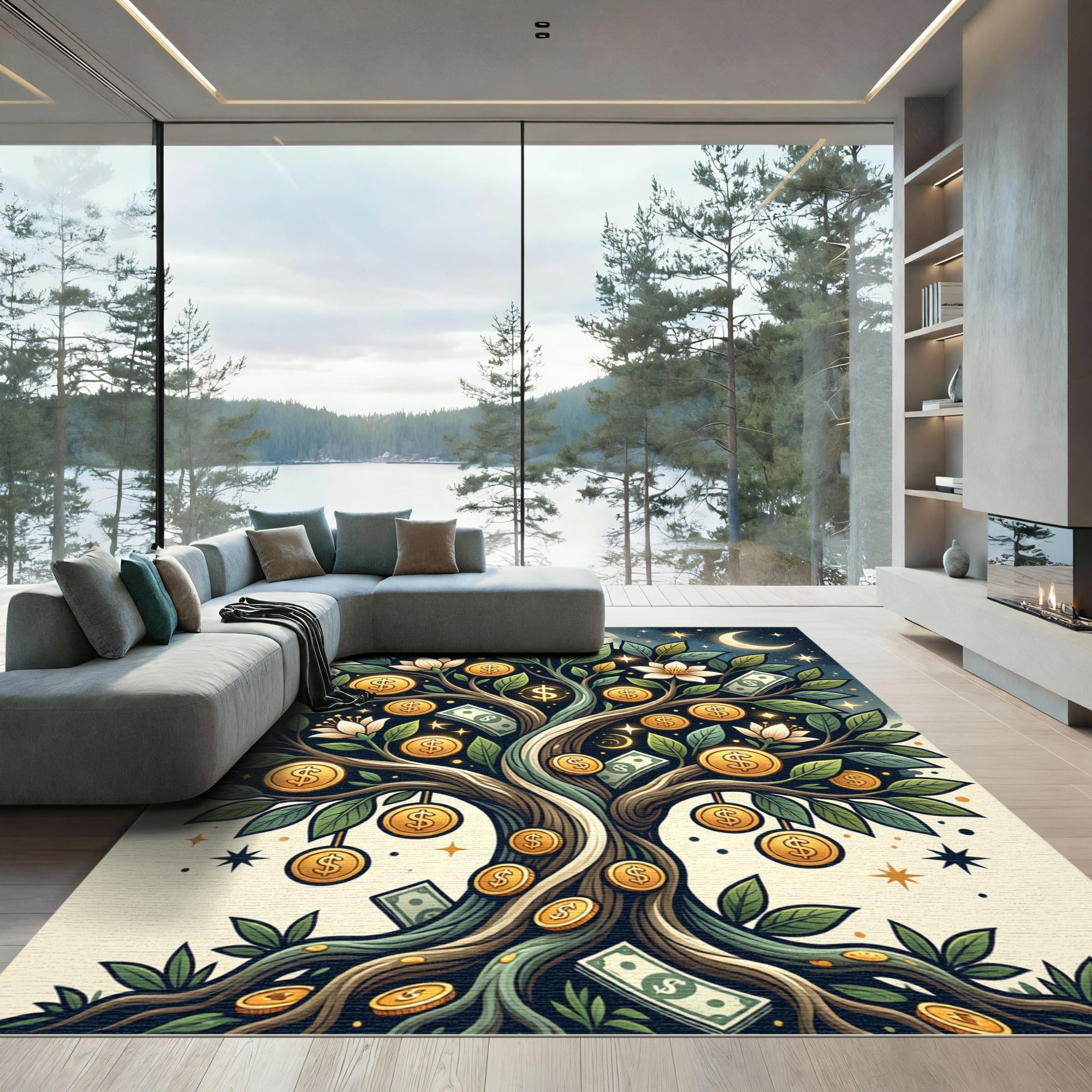 Celestial Golden Prosperity Money Tree Rug