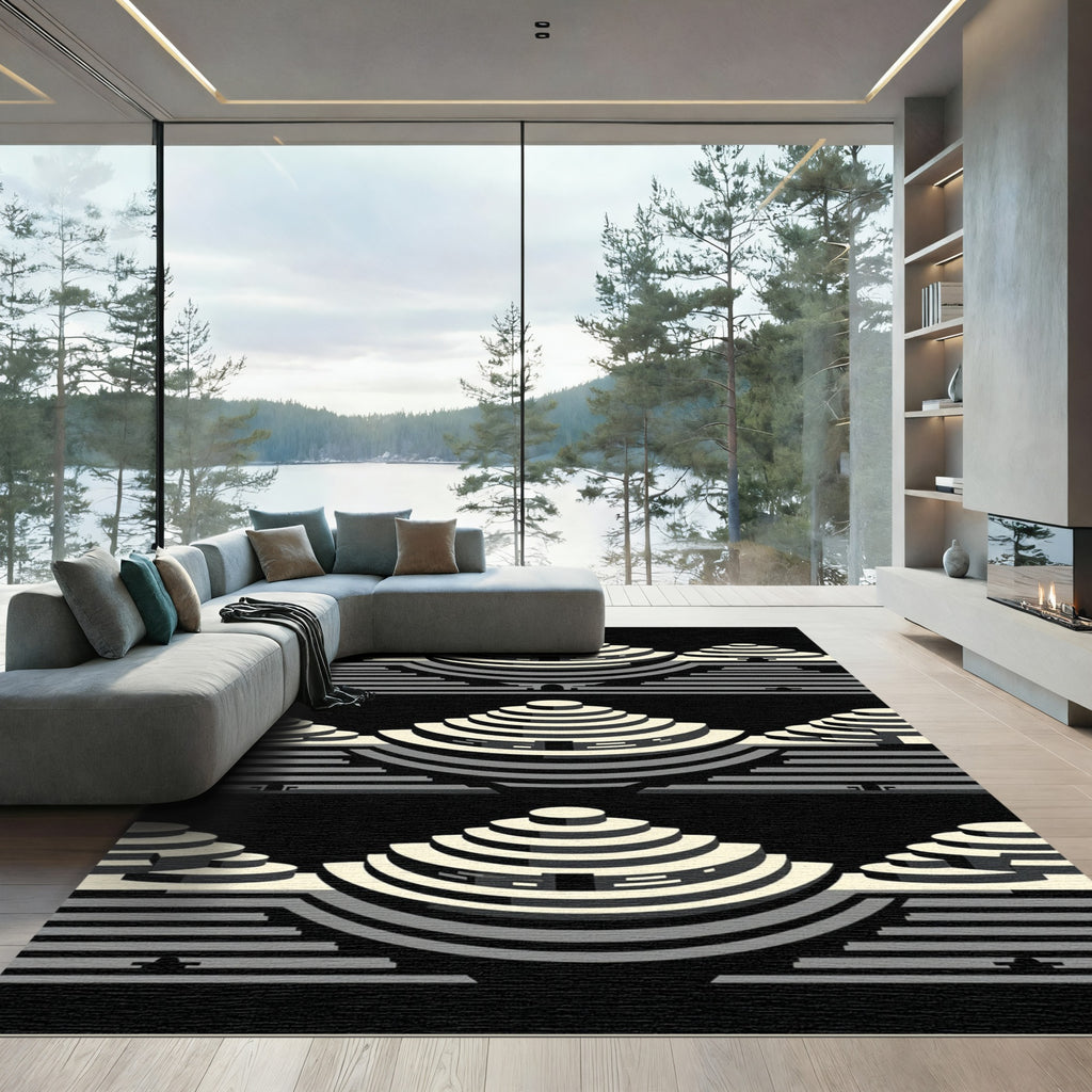 Monochrome Geometric Step Pyramid Rug